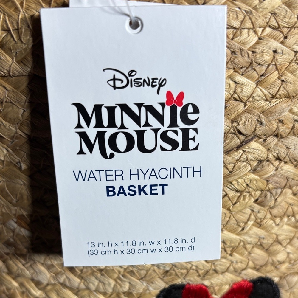 Disney Minnie Mouse Natural Woven Rope Bin Basket Water Hyacinth 13" GIFT NEW - Picture 3 of 9